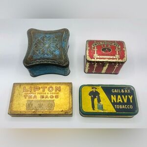 Antique Navy Tobacco Gail Ax Lipton Pekoe Tea Swee-Touch-Nee Tin Box Hinged Lot